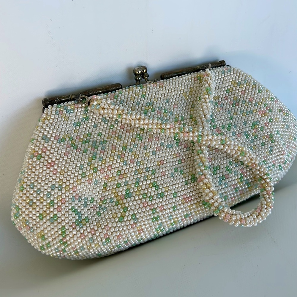 Vintage 1960s Candy Candy Button Beaded Clutch Evening Purse - Picture 2 of 12